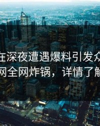 神秘人在深夜遭遇爆料引发众怒，91网全网炸锅，详情了解