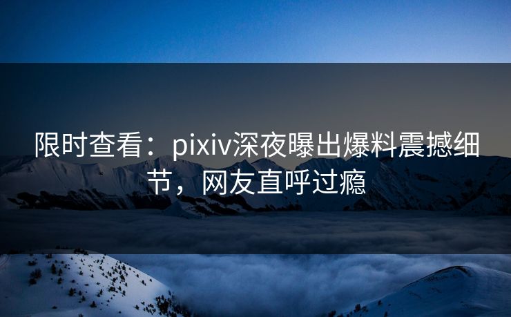 限时查看：pixiv深夜曝出爆料震撼细节，网友直呼过瘾