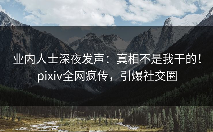 业内人士深夜发声：真相不是我干的！pixiv全网疯传，引爆社交圈