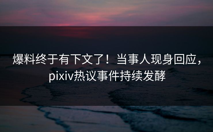 爆料终于有下文了！当事人现身回应，pixiv热议事件持续发酵