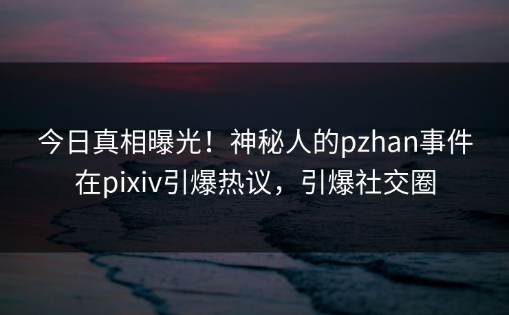 今日真相曝光！神秘人的pzhan事件在pixiv引爆热议，引爆社交圈
