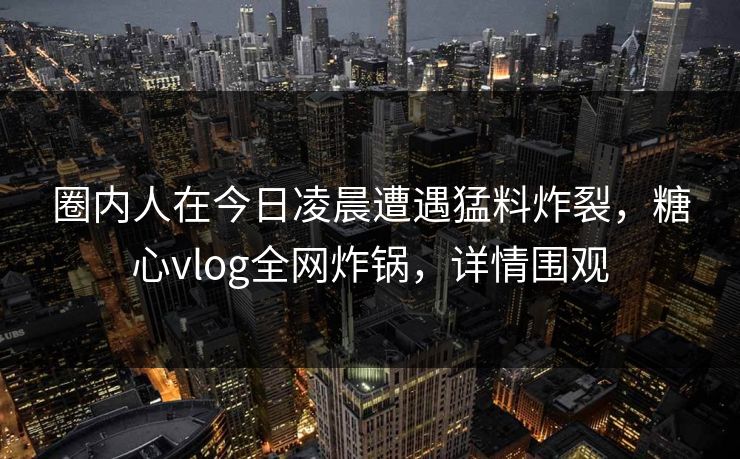 圈内人在今日凌晨遭遇猛料炸裂，糖心vlog全网炸锅，详情围观